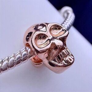 Pandora-like Gold Skull Bead Charm Fits Snake Chain Bracelet